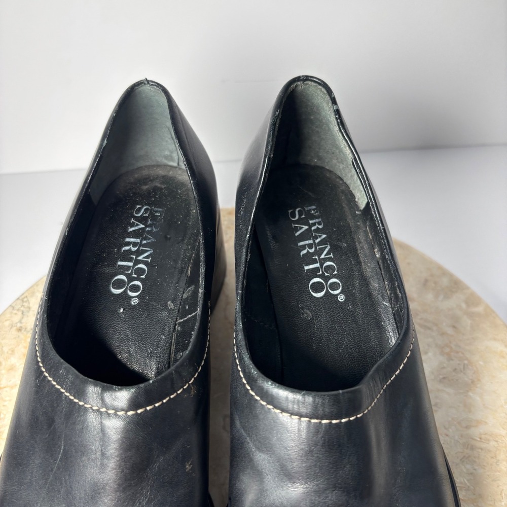 Franco Sarto Womens Black Leather Chunky Block Heel Loafer‎ Pumps 8M READ - Picture 2 of 10